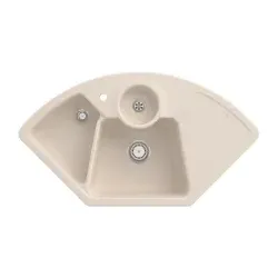 670802FU Solo Eck Ivory Keramikspüle Excenterbetätigung Eckspüle 90 cm Unterschrank