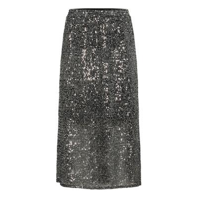 Midirock KAFFE CURVE "Rock KClaila", Damen, Gr. L, silber (silber sequin), Obermaterial: 100% Polyester PES., Röcke