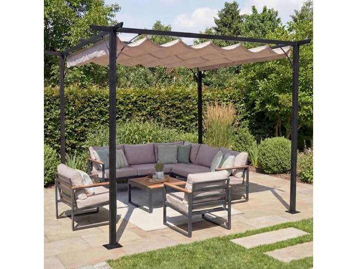 Mendler Pergola HWC-C42, 6cm-Gestell + Schiebedach - 3,5x3,5m Creme