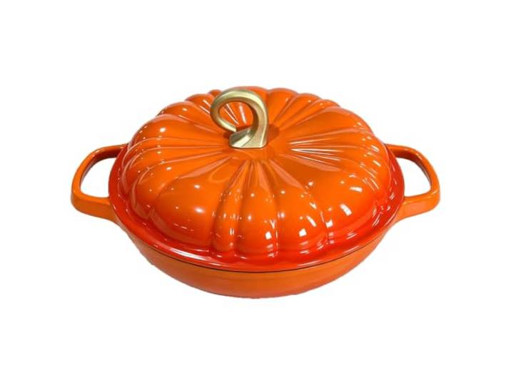 Kürbisförmiger Kochtopf Mit Deckel – Dekorativer Dutch Oven Aus Gusseisen Für Küche Und Servieren Am Tisch – 28 Cm Großer Emailleschmortopf Für Familienrezepte
