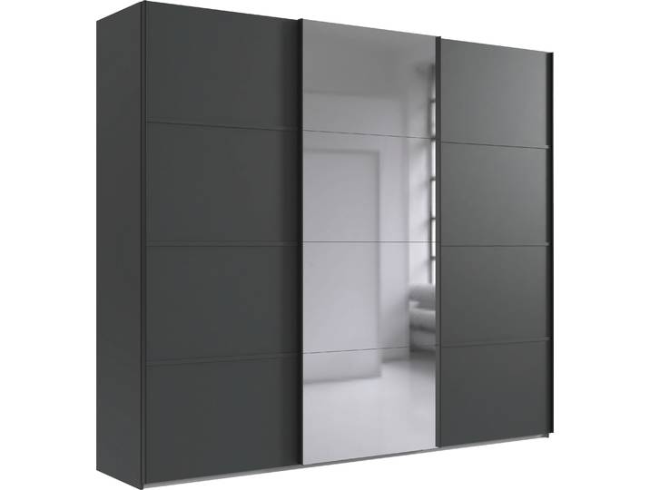 Schwebetürenschrank, 270x208x65 cm, Holzwerkstoff, Grau, Mit Spiegel & 4 Kleiderstangen, Classic, Wimex