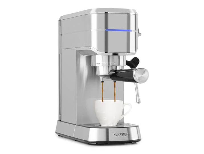 Klarstein Futura Espressomaschine, Siebträgermaschine mit 1450 Watt, 20 bar, Barista-Qualität, Zweifach Ausguss, Fließstopp, Siebträger Kaffeemaschine, Milchaufschäum-Funktion, silber