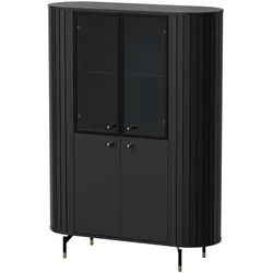 VITRINE Zalia mit Glastüren und Stauraum, im Retro-Stil, 112 cm, Schwarz