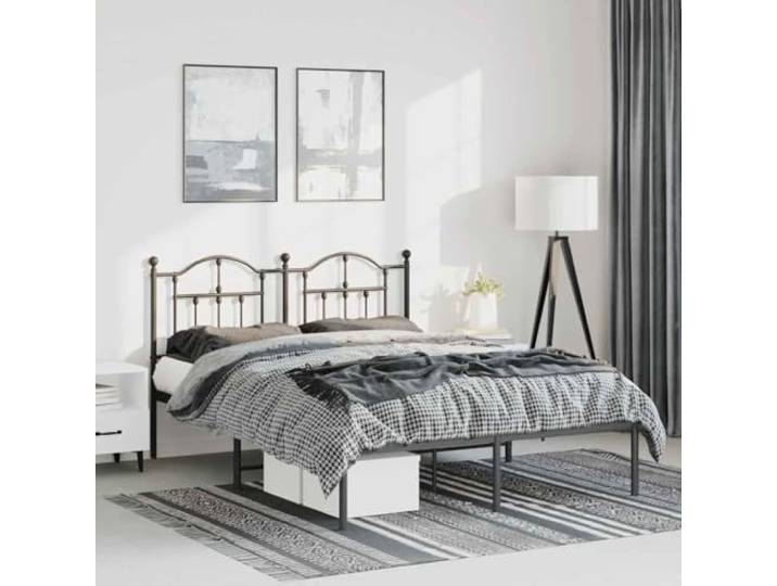 Pulverbeschichteter Stahl Stauraum Bettgestell Metall Schwarz 135x190 cm Bettgestell mit Kopfteil Metall Schwarz 135x190 cm Stabiles Bett mit Stauraum und Lattenrost