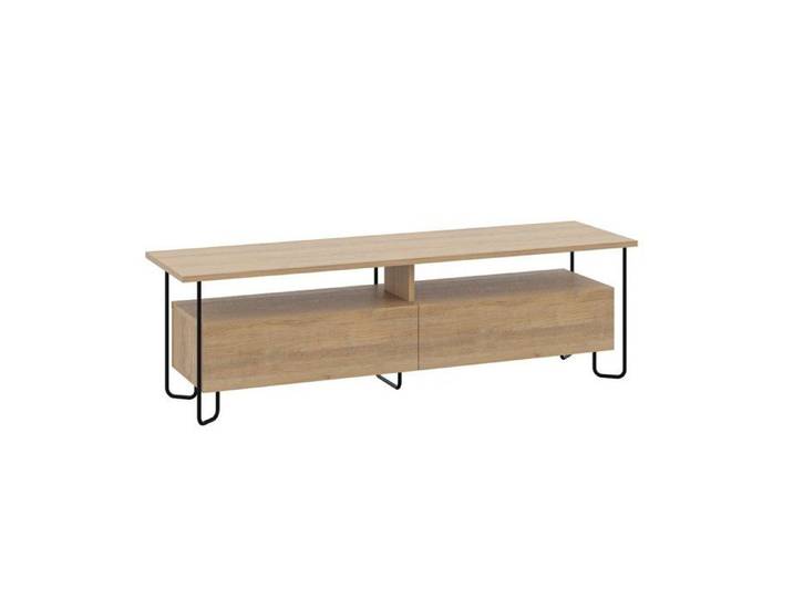 CALICOSY - Meuble TV 2 portes avec pieds en métal L150 cm - DILLY - Chêne