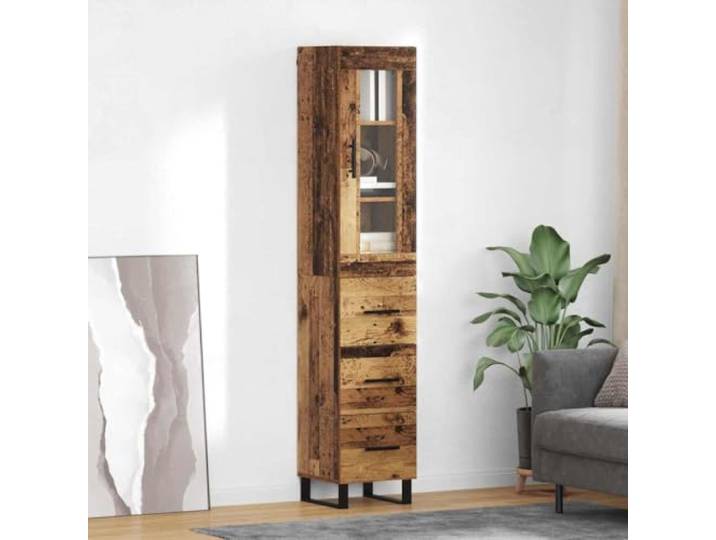 RJPLMFV Anrichte aus Holz, 34,5 x 34 x 180 cm, Braun Schwarze Metallfüße, geräumige Aufbewahrung, für Esszimmer oder Küche, einfache Reinigung