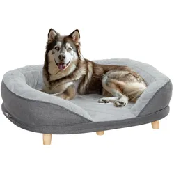 PawHut PawHut Hundesofa Hundecouch, Haustiersofa mit Rückenlehne Holzbeine, Grau