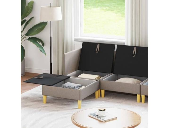 KTHLBRH Modulares Sofa mit 5 Sitzplätzen und Stauraum, Taupe Waschbarer Stoff, kombinierbares Design, versteckte Schubladen, Holzrahmen