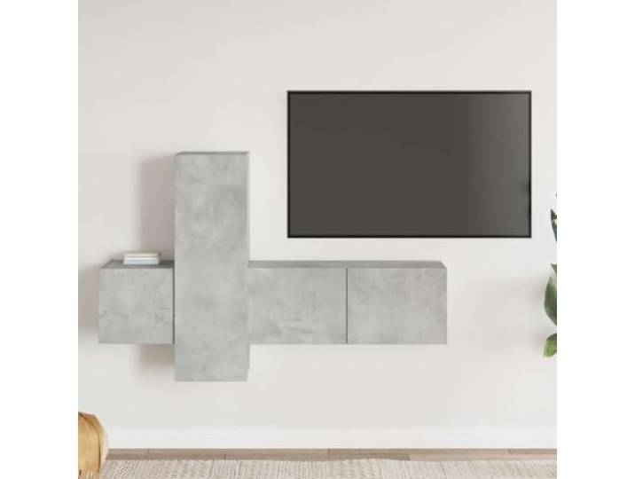 HEFZGDB 3-TLG. TV-Schrank-Set Betongrau Holzwerkstoff Wandmontage mit Staufächern für Aufbewahrung und Organisation