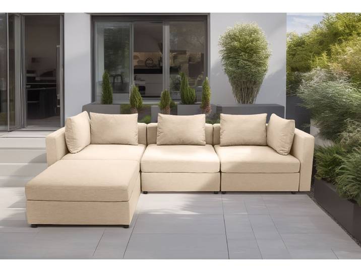 2-Sitzer DOMO COLLECTION Solskin, individuell erweiterbar/kombinierbar , beige, B:220cm H:80cm T:96cm, 100% solution dyed Acryl, Sofas, 2-Sitzer, mit losen Kissen. Rücken- und Seitenteile als Stecksystem.