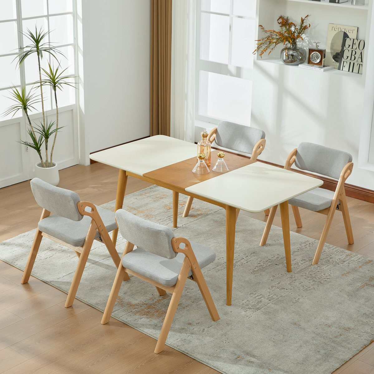 Pugsdrly Set van 4 Stapelbare Klapstoelen van Massief Beukenhout met Gestoffeerde Zittingen