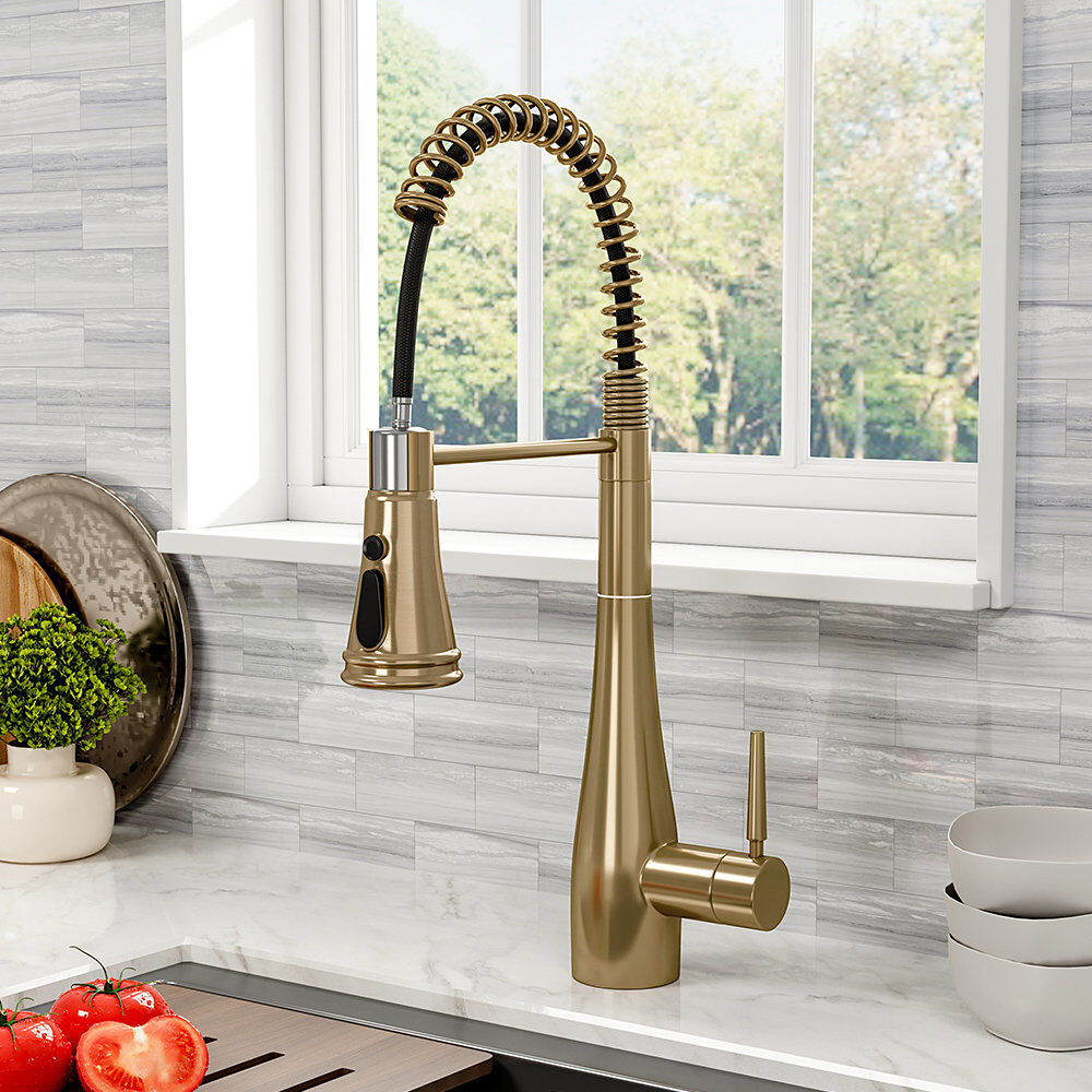 Belfry Kitchen Carmorn Pull Out Kitchen Faucet Gold