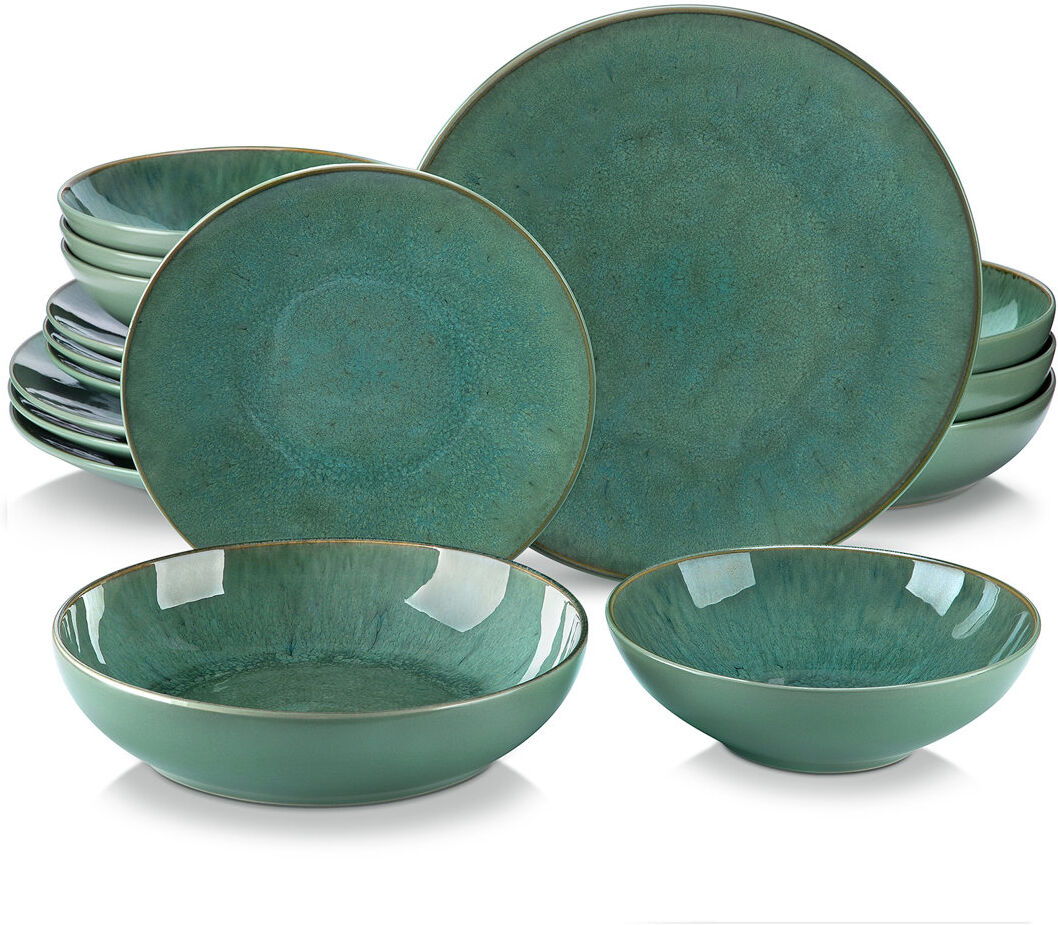 Vancasso Karsabe Dinner Service Stoneware 16-piece Combination Service Set Of Earthenware, Tableware Set In Vintage Look For 4 People Green 16