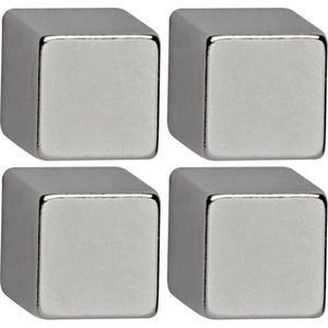 Maul Magnete 61692, silber, Neodym Magnet, 10 x 10 mm, Höhe 10 mm Würfelmagnet, 4 Stück