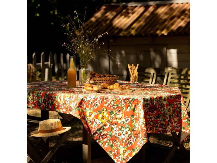 Nappe rectangulaire en coton, 140x235 cm, motif fleuri rouge