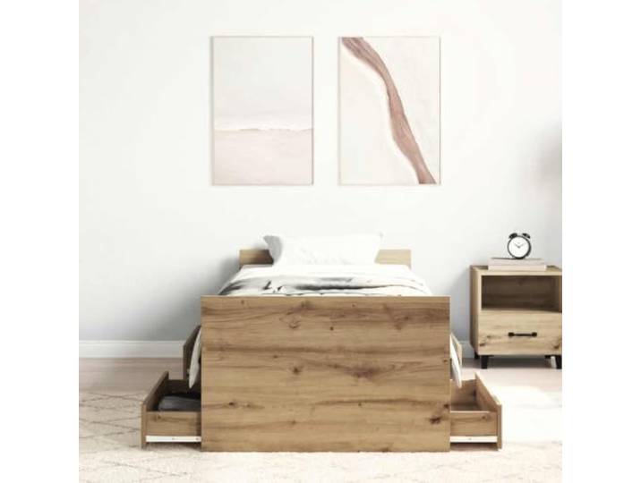 KTHLBRH Bettrahmen Eiche Handwerk 90 x 190 cm Mehrschichtholz und Kiefer massiv, 4 Schubladen, Latten aus Sperrholz