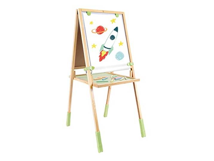 Hape Höhenverstellbare Multifunktions-Staffelei aus Bambus - Kinder-Maltafel und Kreativ-Station, Lernspielzeug und Zeichenbrett für Kinder, fördert Kreativität, Feinmotorik und Fantasie, ab 3 Jahren