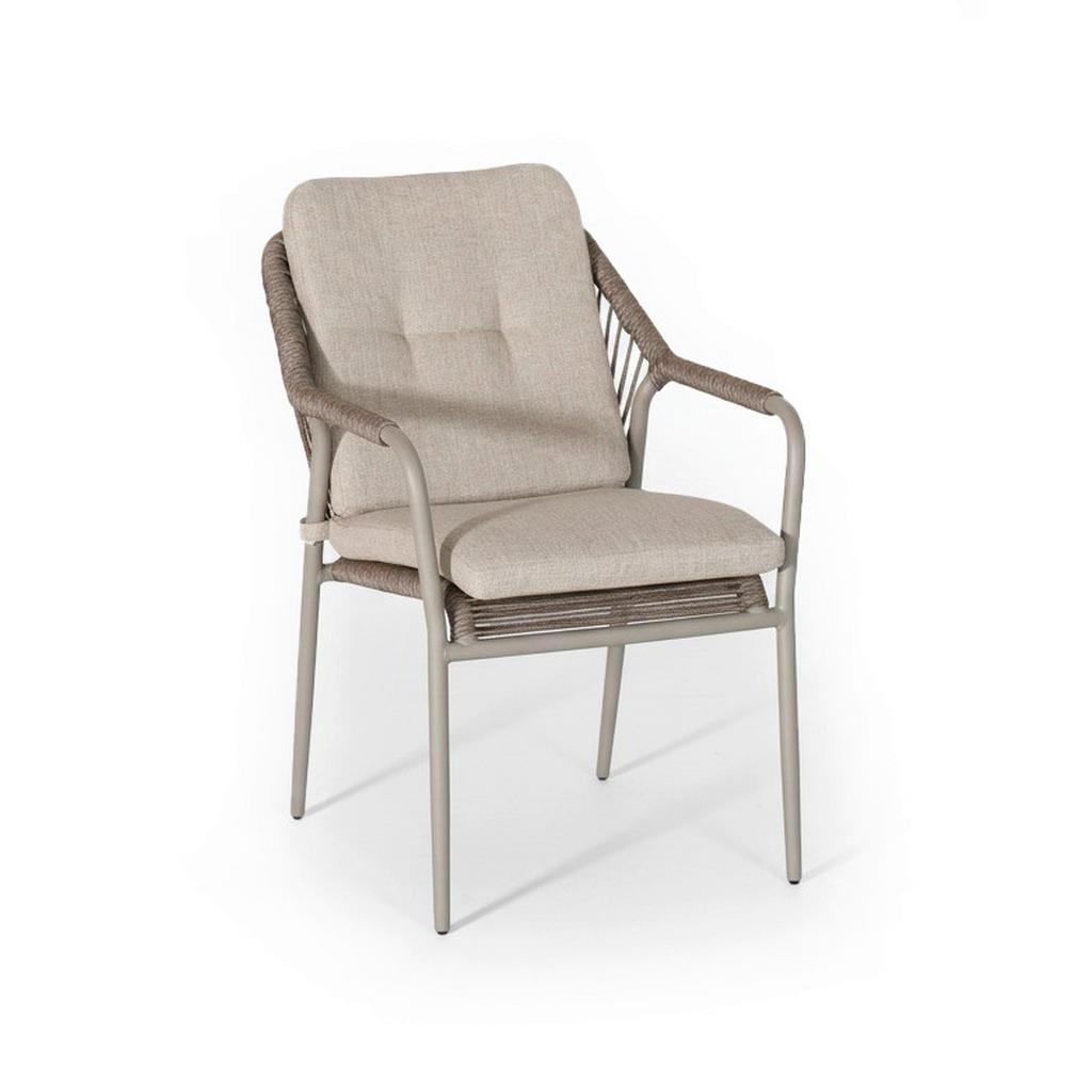 Tierra Outdoor Stapelstuhl , Weiss, Champagner , Metall, Textil , rund , 62x86x57 cm , wetterbeständig, lichtecht, geeignet für Balkon , Gartenmöbel, Gartenstühle, Gartenstühle stapelbar