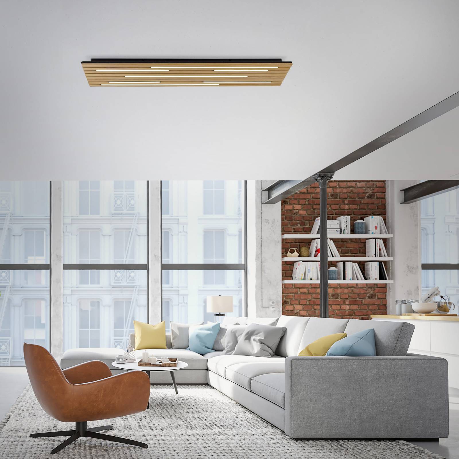 Q-Smart-Home Smart Home Deckenleuchte Q-Akustik, dimmbar, Holz hell, für Wohn- / Esszimmer, Holz, Modern