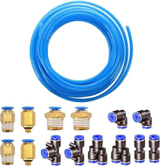 Blauwe flexibele polyurethanslang van 10 meter met aansluitingen, 4 mm x 2,5 mm