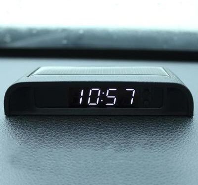 Snug & Styled Solar Car Digital Clock With Temperature, Time Date Week Display Automotive Dashboard Thermometer white Light