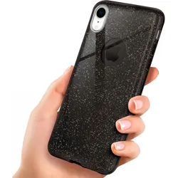 iPhone XR Hülle Glitzer Schwarz – ONEFLOW Glitter Case, 3in1 Silikon, Funkelnd, Stoßfest, Dünn, Glamour-Black