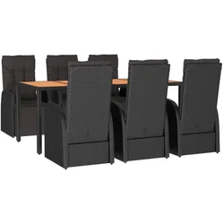 Helloshop26 - 7-teiliges Garten-Essset schwarzes Polyrattan und Akazienholz 02_0014372