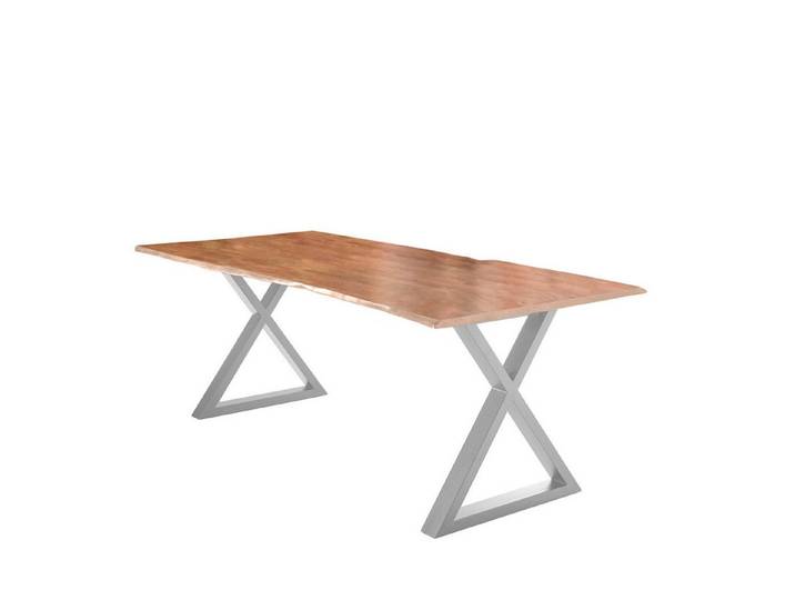 SAM® Baumkantentisch Ando, massives Akazienholz, natürliche Baumkante, Metallgestell X-Form