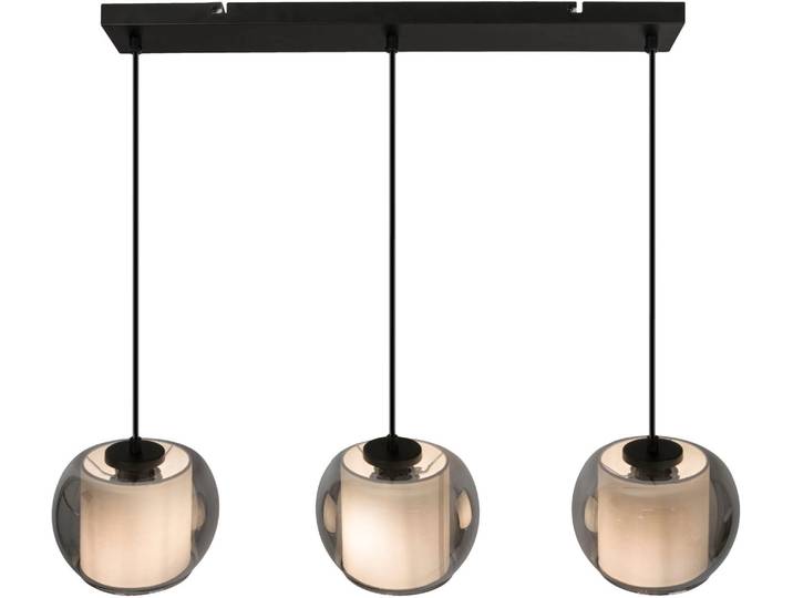 OTTO HOME Pendelleuchte Tanissa mit Doppelschirm , silber (schwarz), 3, Ø 20cm H: 120cm, 1 Stk., Leuchten, Pendellampe, Rauchglas, innen Stoffschirm, E27, Glasschirm, Glaskugel, Pendelleuchte