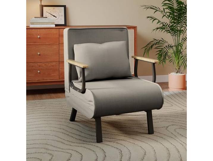 Fabulcozy Schlafsessel 4 in 1 mit Bettfunktion Schlafsofa, Sessel mit Schlaffunktion, Sesse Leinen klappbar Schlafsessel 100 kg Load Capacity Leinen Klappsessel（Hellgrau）