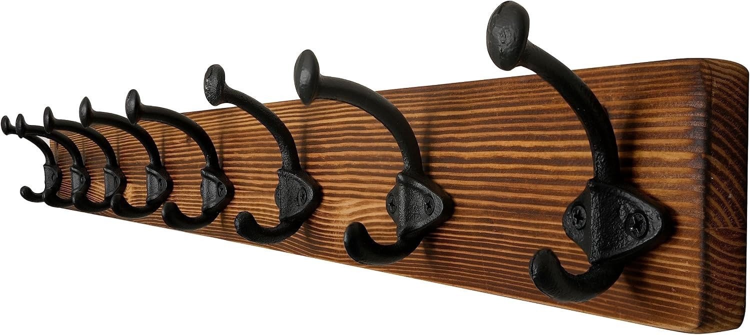 Rustieke Wandkapstok met 8 Gietijzeren Haakjes, Stevige Wandhanger voor Jassen, Kleding en Accessoires, Breedte: 90 cm