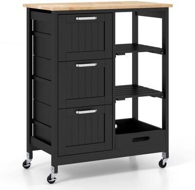 Costway Rolling Kitchen Island Utility Storage Cart with 3 Large Drawers-Black