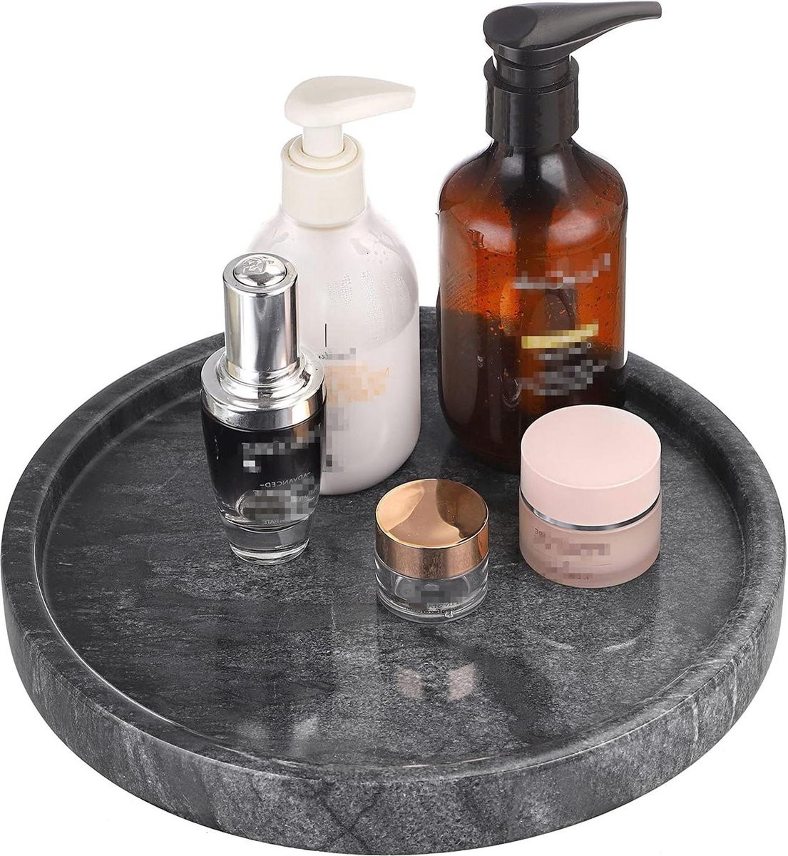 Rond zwart marmeren decoratief dienblad - Diameter: 25 cm