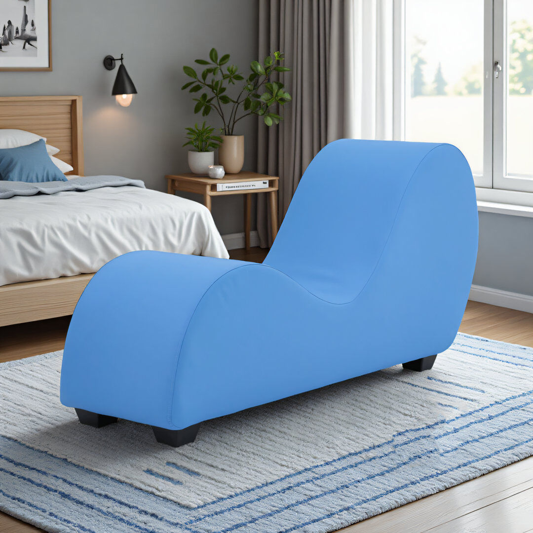Louis Donne Faux Leather Chaise Lounge Blue 72cm H X 47cm W X 163cm L