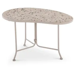 Gartentisch, 80 cm, Beistelltisch mit Kiesel-Mosaik-Oberfläche, Naturbeige, nierenförmig, Kleiner Balkon- und Terrassentisch | Raburg Maven