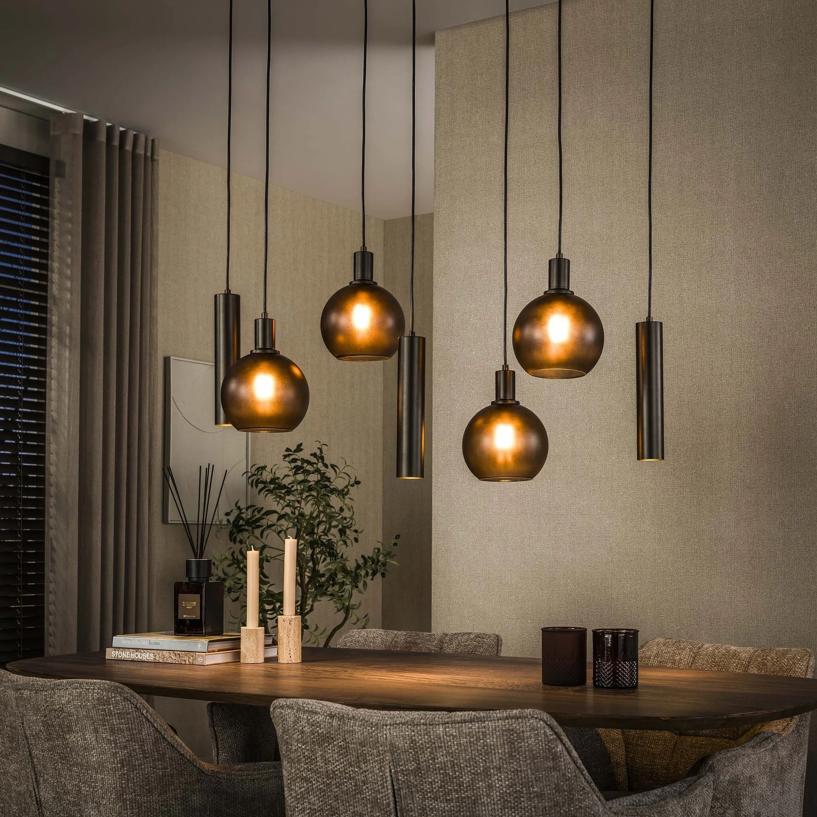 WoonStijl Hanglamp Sfera Tricolore Sienna Bruin en Brons met Frosted Glas