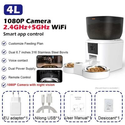 Uplift Essentials 8L Smart Vision Automatic Pet Feeder With 1080P HD Camera & 5G WiFi white 4l Dual Bowl