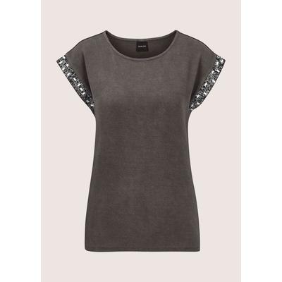 Kurzarmshirt MADELEINE "Shirt Shirt mit Strass an der Schulter", Damen, Gr. 40, grau (bleigrau), Shirts