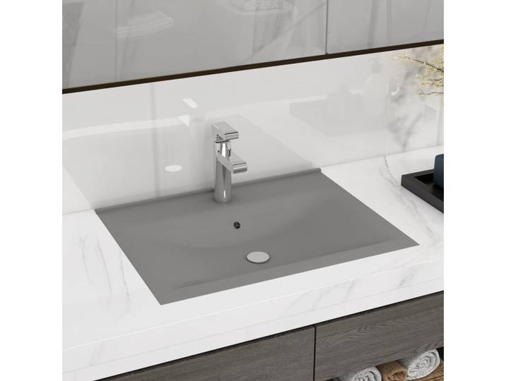 vidaXL Lavabo de luxe avec trou pour robinet gris clair mat 60x46 cm Céramique