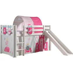HOCHBETT mit Rutsche Karolina Massivholz Weiß Textilset Princess 4