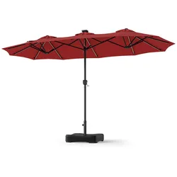 COSTWAY Doppelsonnenschirm 370x200cm mit Ständer, LED-Solar, 12 Modi, 2 Ladearten & Kurbel, Rot.