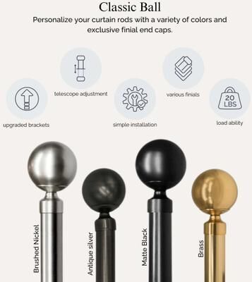 Linen Avenue Ball Single Window Curtain Rod Set