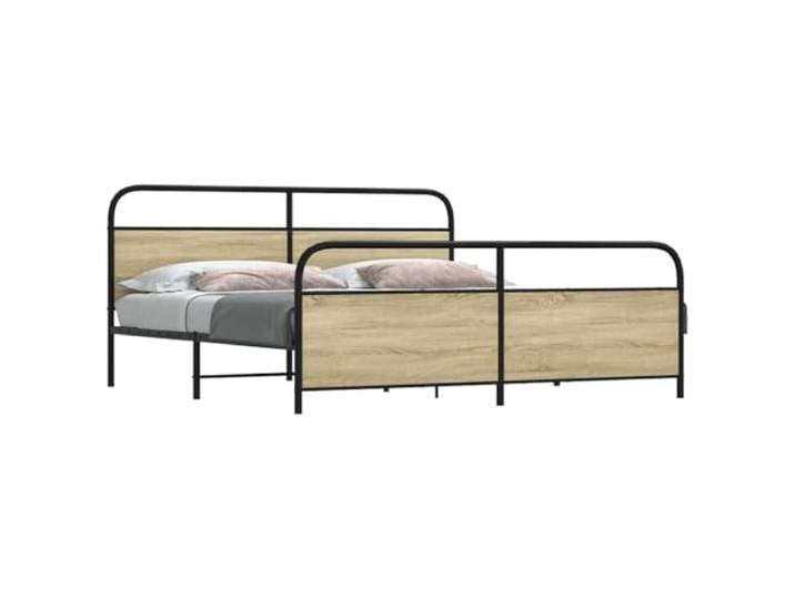RJPLMFV Metall-Bettgestell, Sonoma-Eiche, 193 x 203 cm Ohne Matratze, robuster Stahl, Kopfteil, Lattenrost, für Schlafzimmer