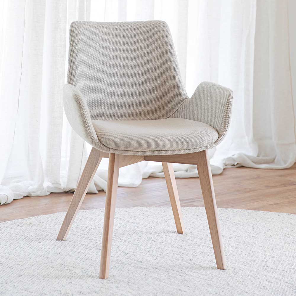 Pharao24.de 2 Stühle in Beige Stoff Eiche White Wash (2er Set)