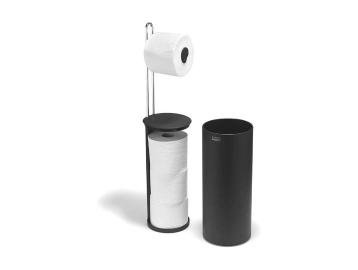 Toilettenpapierhalter JOSEPH JOSEPH EasyStore , schwarz, B:15cm H:65,2cm L:15cm, Kunststoff, Stahl, Toilettenpapierhalter, Toilettenpapierhalter