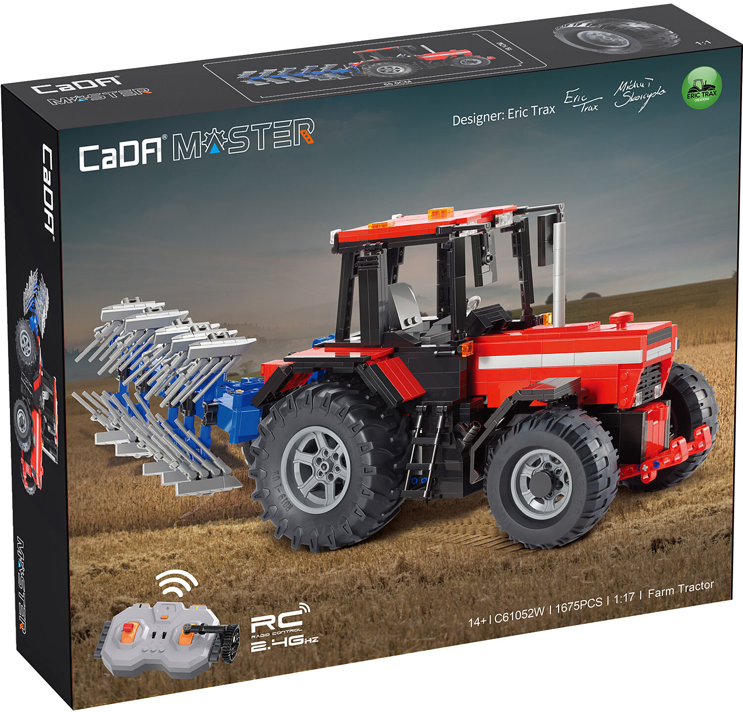 RC-Auto JAMARA "CaDA Traktor mit Pflug 1:17 2,4GHz Bricks", rot, Fernlenkfahrzeuge, KinderB:17cm H:19,1cm T:55cm, RC-Auto, B:17cm H:19,1cm T:55cm