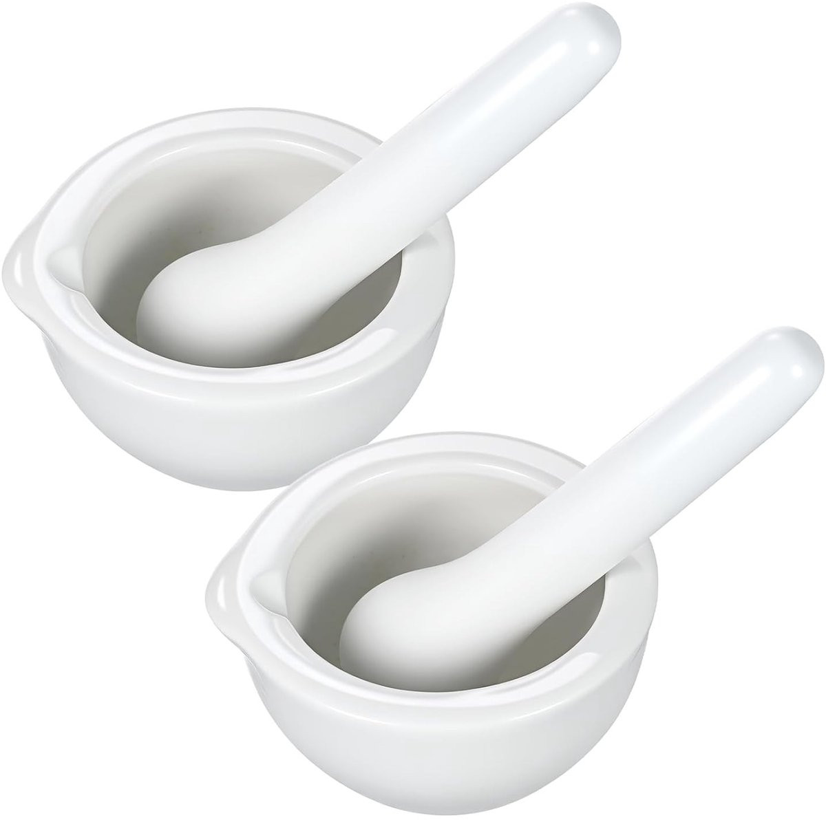 Set van 2 kleine porseleinen mortier en stamper voor pesto en specerijen, diameter: 6 cm