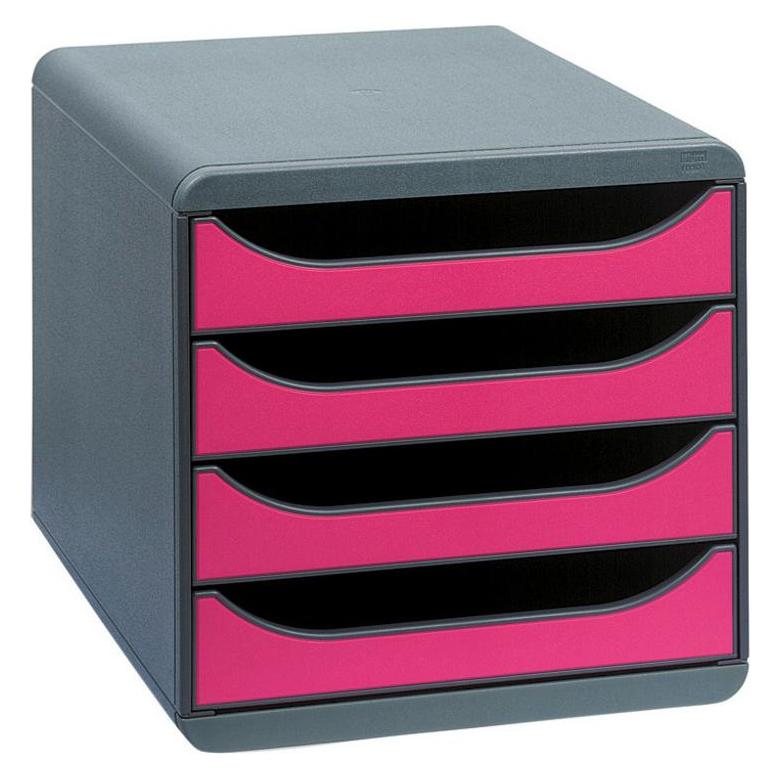 Exacompta Schubladenbox Big Box 4 Schubladen, Schwarz / Violett (A4+) (310784D)