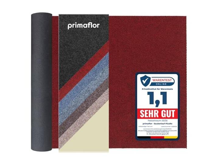 Primaflor Sauberlauf - PICOLLO, Rot, 1,00m x 25,00m, Rutschfester Schmutzfangläufer Meterware, Robuster Küchenläufer nach Maß, Zuschneidbarer Teppichläufer, Eingangsmatte für Flur und Windfang