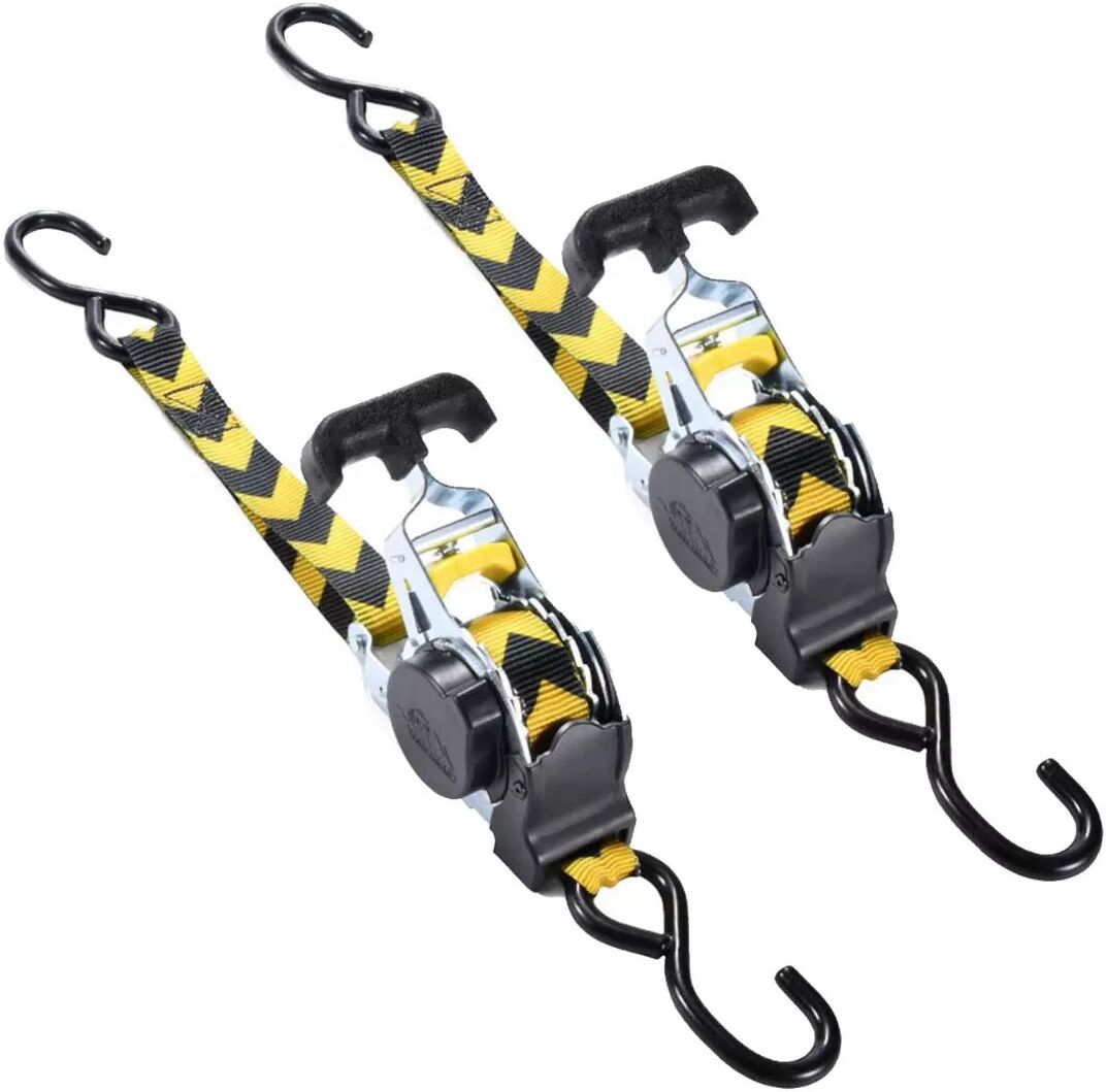 INF 2er-Pack Automatische Einziehbare Ratschenspanngurte - T-Griff Weiß Zink Gelb Schwarz Pfeil